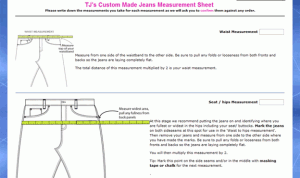 Tailormade Jeanswear Measurement Sheet
